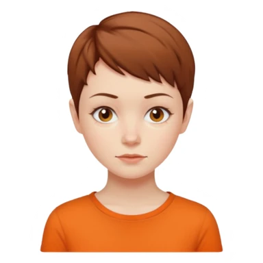 brown haired woman no smile with orange shirt short hair pixie  sticker