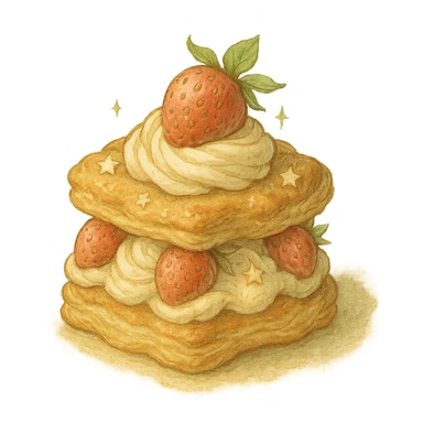realistic whimsical pastry, natural colors, soft, fairy-like atmosphere, no background, square size sticker