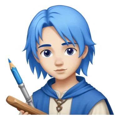 smart young painter apprentice with blu hair  drawing, medieval age sticker