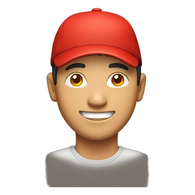 smiling asian man with red cap sticker
