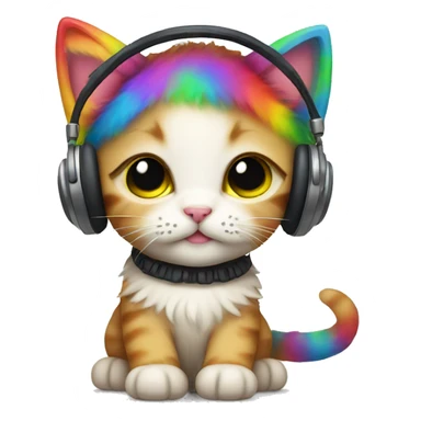 Rainbow kitten wearing earmuffs sticker