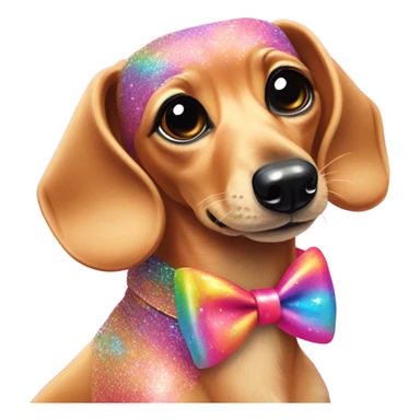 Lisa frank glitter fluffy ￼dachshund with bows on ears sticker