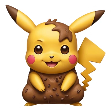 cartoon Pikachu with poop emoji sticker