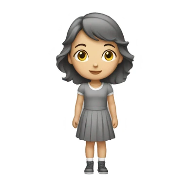 girl in a gray dress with road markings sticker