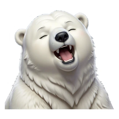 Cinematic Cute Yawning Polar Bear Portrait Emoji, Head tilted slightly with a dramatic, wide-open yawn, showcasing luxuriously thick fur and sleepy, half-closed eyes radiating drowsy contentment, Simplified yet irresistibly adorable features, highly detailed, glowing with a soft, cozy polar light, high shine, relaxed yet expressive, stylized with a dash of whimsical arctic charm, soft glowing outline, capturing the essence of a drowsy yet affectionate guardian that seems ready to stretch out for a nap! sticker