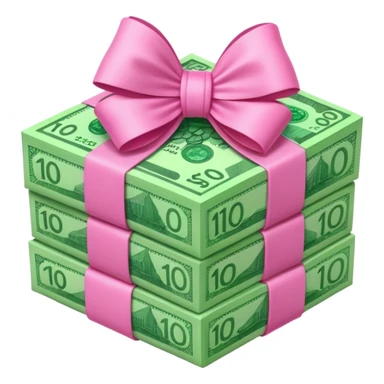 Bright Green Australian $100 notes stacked together and wrapped in a girly pink bow sticker