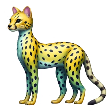 Colorful iridescent shiny Leopard-Cheetah-Serval-Civet-Trico-Sergal-Vernid-fusion-hybrid-animal-creature, dull body sticker