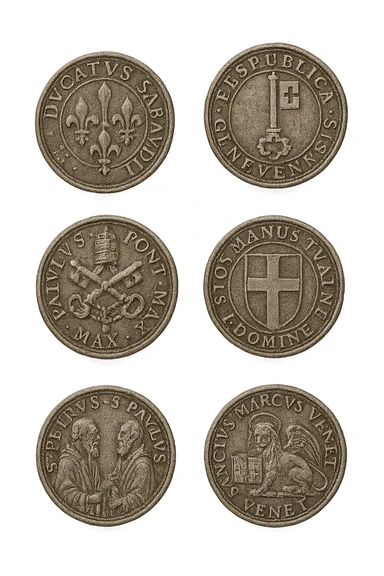 6 scudi realistici in 3d fluttuano in aria, iperrealistico 4k sticker