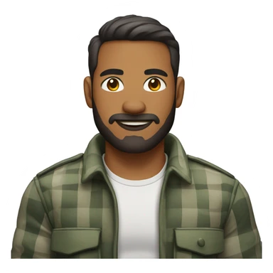 muscular mixed race software developer wearing lumberjack shirt military sticker