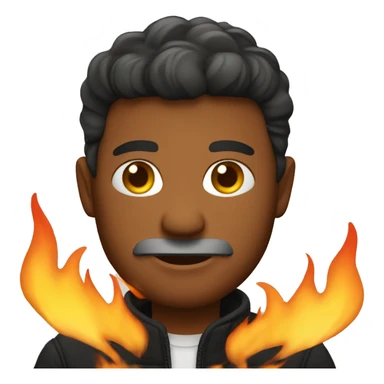 a man with fire sticker