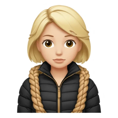 blond female emoji wearing a black down jacket, wraped in ropes sticker