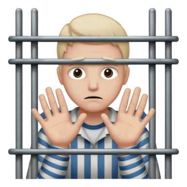 Smutna buzia (☹️) za więziennymi kratami trzymająca się ich rękami sticker