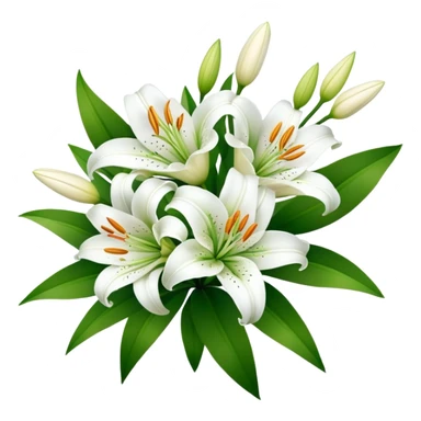 bouquet of white lily flowers with green leaves sticker