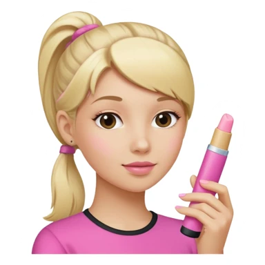 blonde woman with ponytail woman using chapsitck sticker