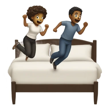 two people jumping on bed sticker