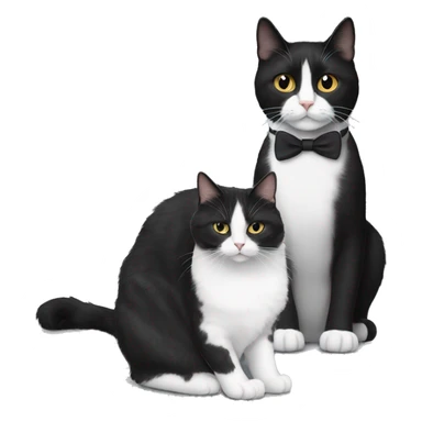 black fluffy tuxedo cat next to a gray skinny tuxedo cat sticker