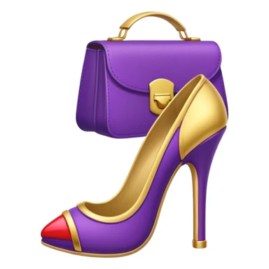 create a single emoji with royal purple heel, lipstick and golden bag sticker