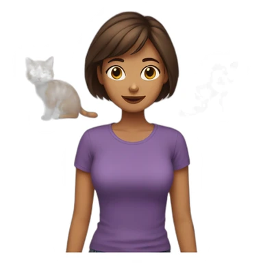 woman with brunette short hair playing with two cats sticker