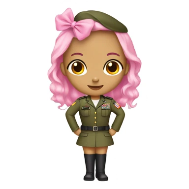 girl in army uniform with girly pink bow on head and heels on feet emoji sticker
