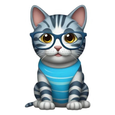 striped blue cat with glasses sticker