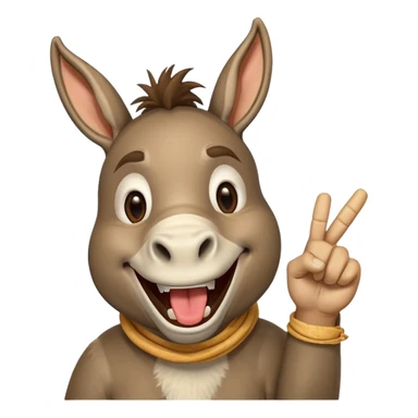 A donkey with a piece of straw in their mouth laughing hysterically while pointing up the middle finger sticker