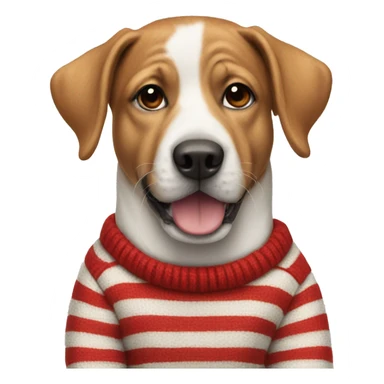Dog wearing a red and white striped jumper  sticker