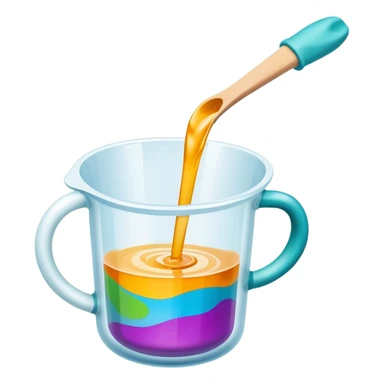 Epoxy resin icon, resin pouring over a surface, visible measuring cups, stirring sticks, and protective gloves, colorful patterns or designs forming as resin hardens, minimalistic style, clean lines, transparent background. sticker