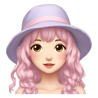 Gorgeous pastel anime girl with blushing face and hair garnitures and pretty hair and a hat aesthetic trending style sticker