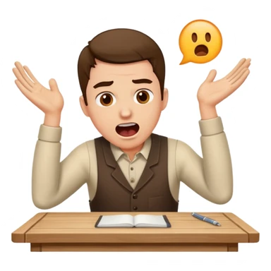 man working at table, shouting with determination sticker