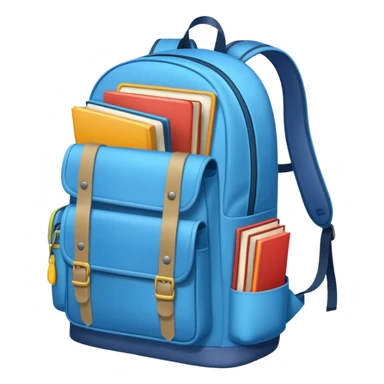 Open School backpack with a broken strap and books inside sticker
