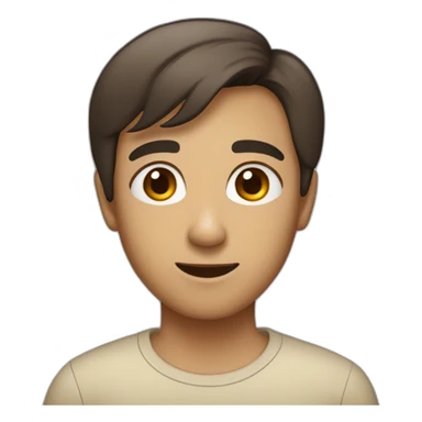 A person with short hair, big brown eyes, a small nose, and a slightly large mouth sticker