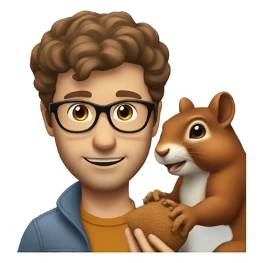 A man with brown hair, glasses and fair skin, feeds a squirrel sticker
