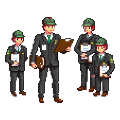 Boss employer with clipboard supervising workers sticker