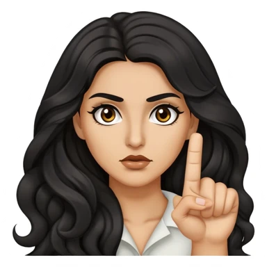 woman with olive skin, brown eyes and long lashes, and long black wavy hair giving the finger  sticker