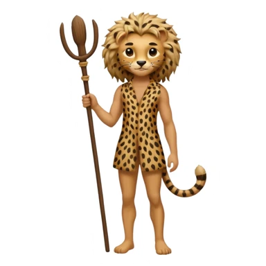 Give me a human who has hunch back and wearing cheetah print lot of hair on his body show full body and has a stick in his hand sticker