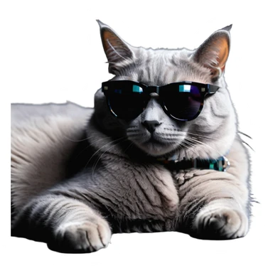 grey cat with oversized sunglasses, lying down sticker