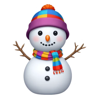 A snowman wearing a colorful scarf and a tiny bucket hat. sticker