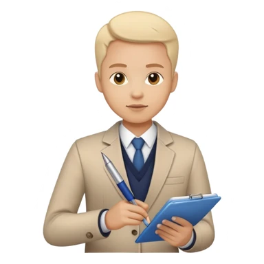 A person holding a checklist and pen is wearing smart casual clothing. The character is in a focused pose sticker