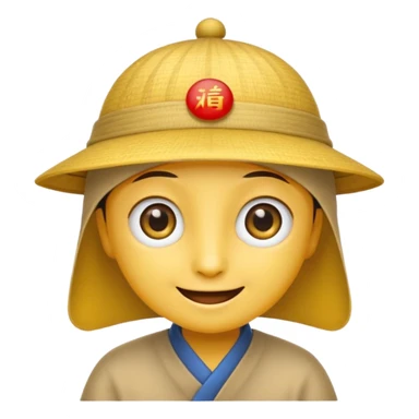 Emoji basic Yellow with close long eyes smile ans chinese hat sticker