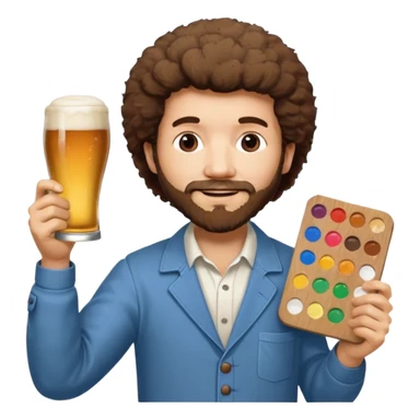 BOB ROSS HOLDING A PAINT PALETTE WITH A SIGN THAT SAYS CONGRATULATIONS AND HAS A BEER ON IT sticker