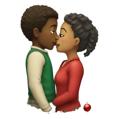 Boy and girl kiss under Christmas tree sticker