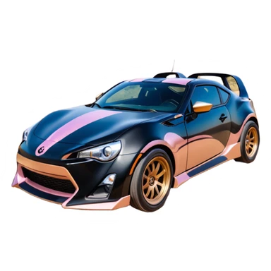 Relaxed adult 60’s Batgirl themed Satin black and rose gold painted Scion FR-S pursuit vehicle hot rod off road capable  sticker