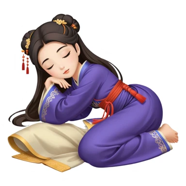 Beautiful girl in Hanfu lying on the ground sleeping sticker