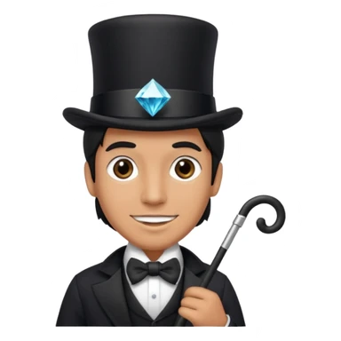 Man with top hat, cane and diamond tooth sticker