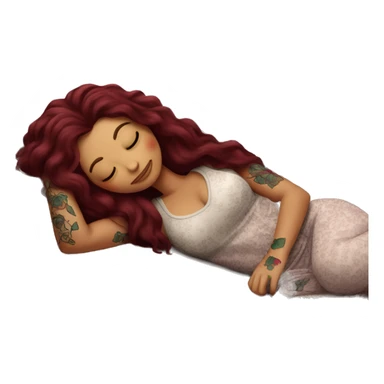 Beautiful tattooed burgundy long haired woman napping on sofa sticker
