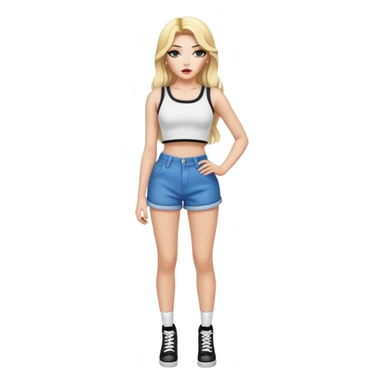 Full body white teenage girl with blonde hair, heavy makeup, big lips, crop top and choni style clothing sticker
