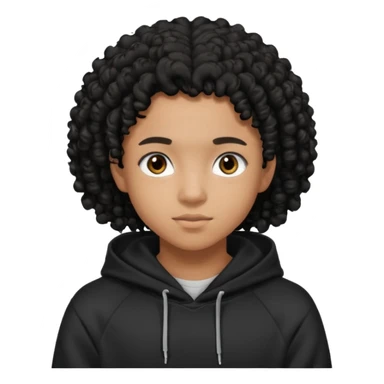 blasian teenager wearing a hoodie with black curly hair sticker