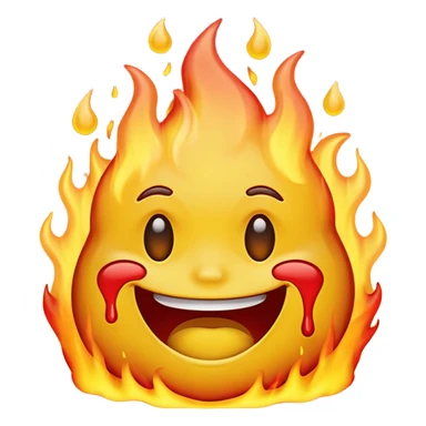 Generate an emoji that is simultaneously grinning nervously, crying, and melting while on fire.  sticker