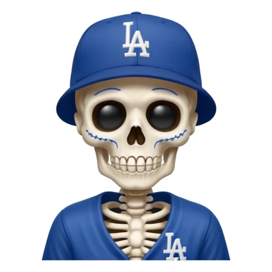 Esqueleto simpático de día de muertos vistiendo una blue new era cap de Los Angeles dodgers  sticker