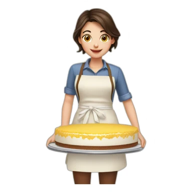Brunette girl in apron makes layered cake sticker